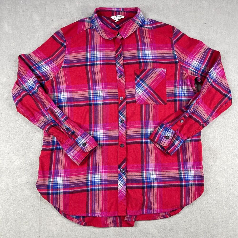 Orvis Button Shirt Women's Large Red Plaid Flannel Long Sleeve Top Pocket Adult